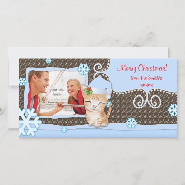 Noël mignon Funny Kitten Carte photo de chat (Devant)