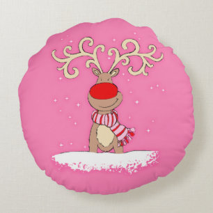 Noël mignonnes filles rennes roses ronde coussin