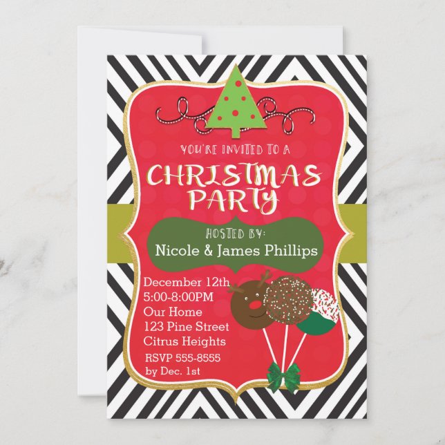 Noël Moderne Arbre & Pops de gâteaux Invitations (Devant)