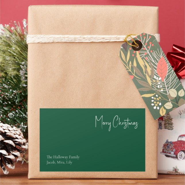 Noël moderne | Étiquette cadeau familial vert (vacances)