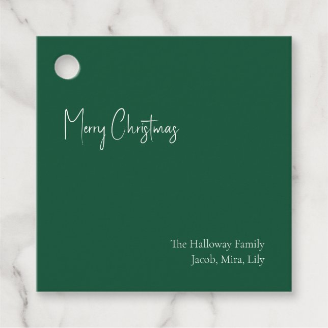 Noël moderne | Étiquette cadeau famille Carré vert (Devant)