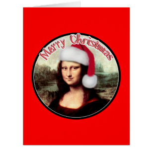 Noël Mona Lisa portant le chapeau du Père Noël