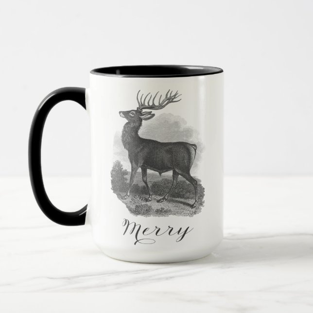 Noel mug with an beautiful antique deer etching. (Left)