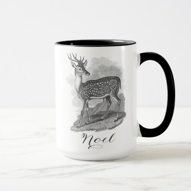 Noel mug with an beautiful antique deer etching. (Right)