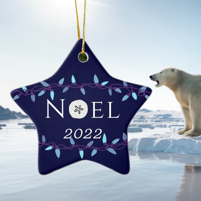  Noel Navy Blue Sand Dollar Nautical Christmas    Ceramic Ornament (Creator Uploaded)