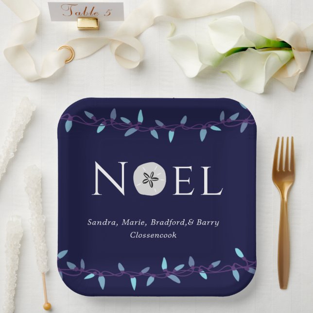  Noel Navy Blue Sand Dollar Nautical Christmas   Paper Plate (Wedding)