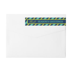 {Noel} Navy, Teal & Lime Season's Greetings Custom Wrap Around Label