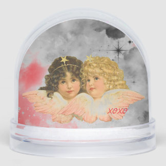 NOËL NEIGE GLOBE ANGE VINTAGE ET ROSE ROUGE