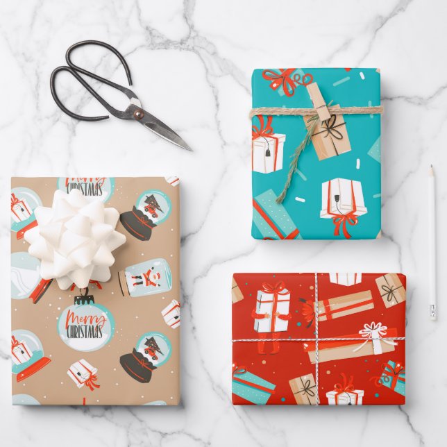 Noël Neige Globes Cadeaux Enveloppement Papier Set (Recto)