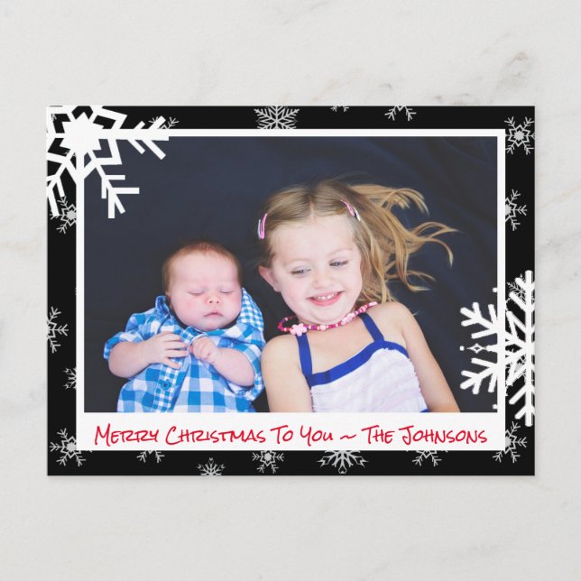 Noël noir Snowflakes Carte photo de famille (Devant)