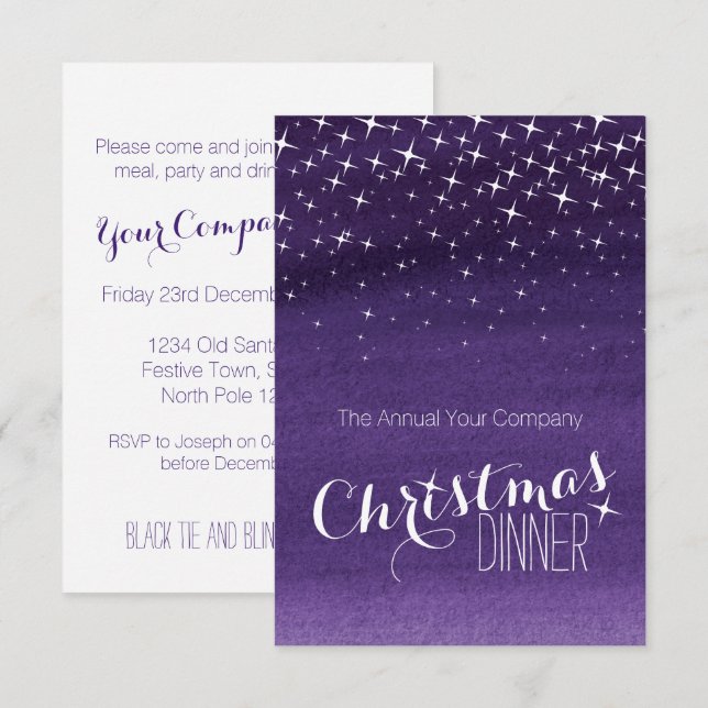 Noël nuit ciel étoiles fête invitation violet (Devant / Derrière)