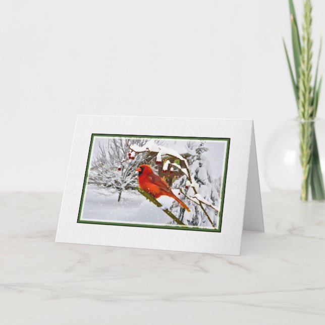 Noël, Oiseau cardinal, Neige, Carte (Devant)