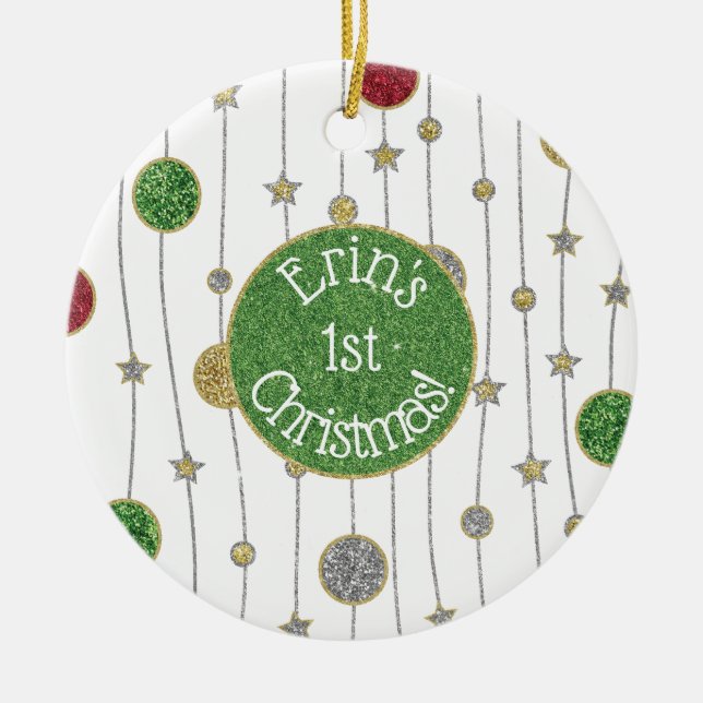 Noël "Ornements & Étoiles" Ornement Personnaliser (Devant)