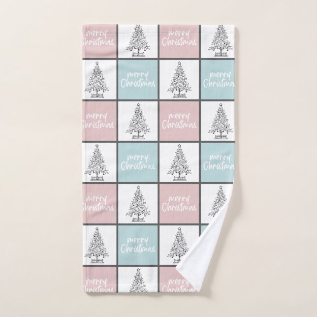 Noël Pastel Bleu et rose Motif moderne (Serviette à main)