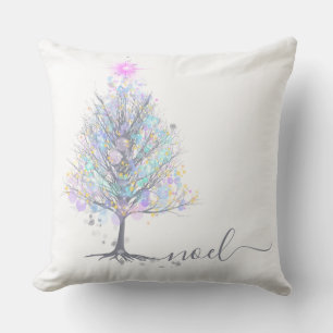 Noel pastel lights christmas tree throw pillow