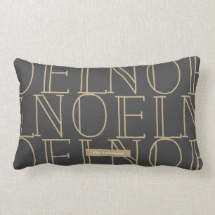 NOEL Pattern Dark Grey & Gold Lumbar Pillow