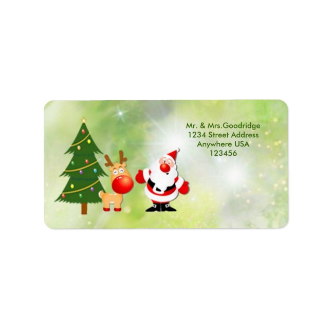 Noël Père Noël et Rudolf Étiquette de adresse (Devant)