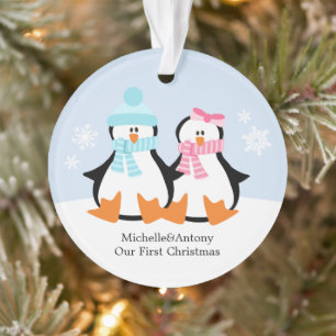 Noël personnalisé en couple de pingouins