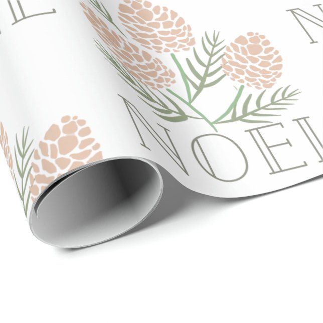 NOEL Pine Cone Pattern White Wrapping Paper (Roll Corner)