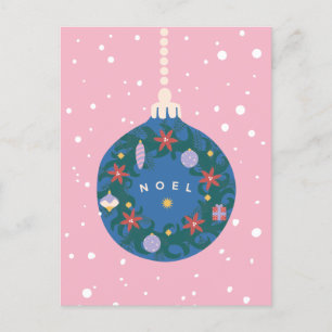 Noel Pink Ornament Illustrated Christmas Holiday Postcard
