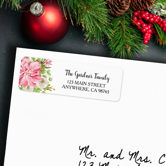 Noël Poinsettia Fête Florale (Christmas Poinsettia Floral Holiday Address Labels)