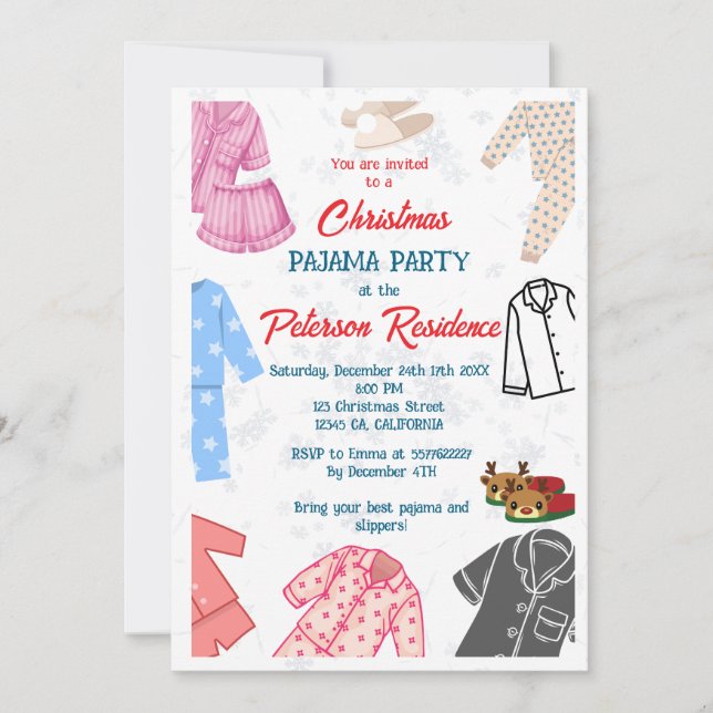 Noël pyjama fête amusante invitation enfants (Devant)