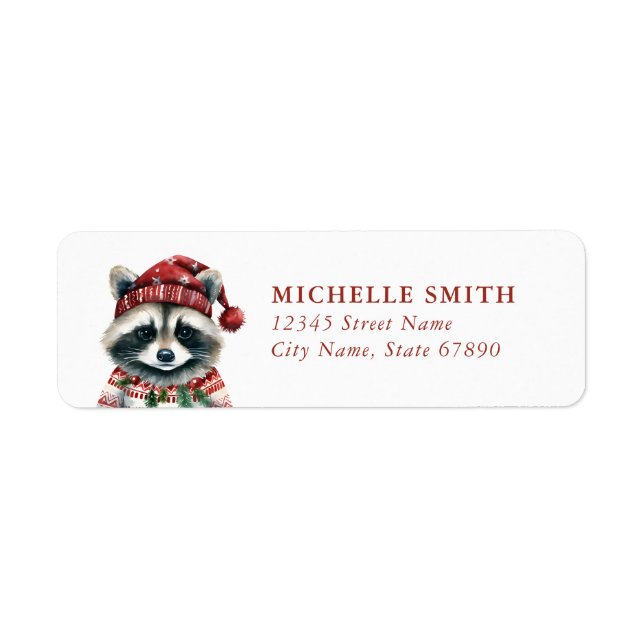 Noël Raccoon Retourner l'adresse Étiquettes (Devant)