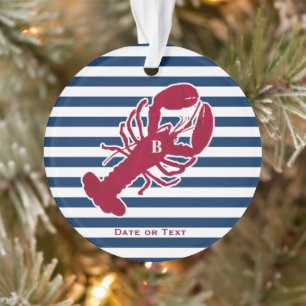 Noël rayé de monogramme rouge nautique de homard