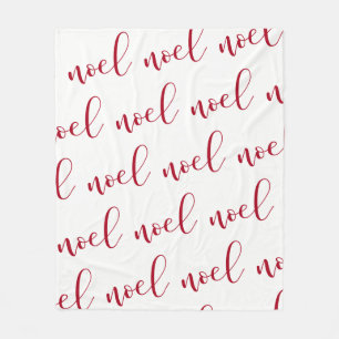 Noel   Red and White Christmas Script Fleece Blanket