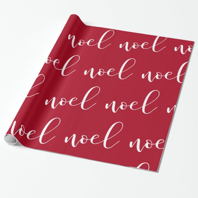 Noel | Red Christmas Script Wrapping Paper (Unrolled)