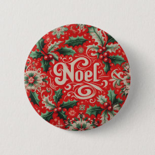 Noel Red & Green 2 Inch Round Button