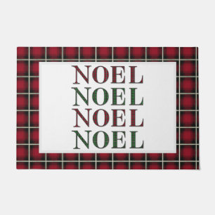 Noel Red & Green Plaid Checkered Pattern Christmas Doormat