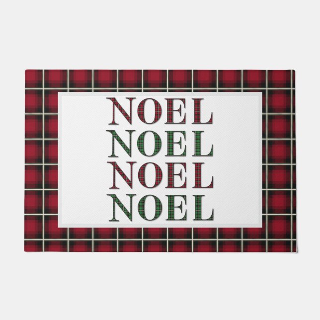Noel Red & Green Plaid Chequered Pattern Christmas Doormat (Front)