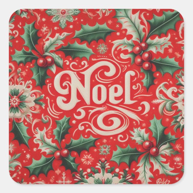 Noel Red & Green  Square Sticker (Front)