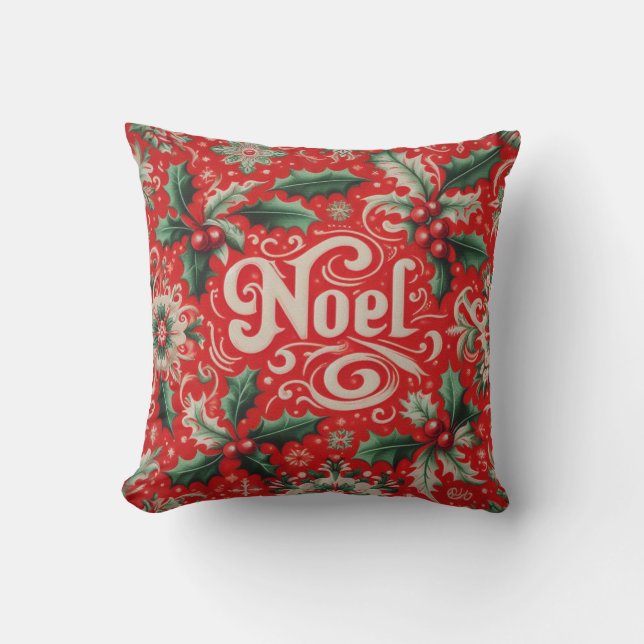 Noel Red & Green  Throw Pillow (Front)