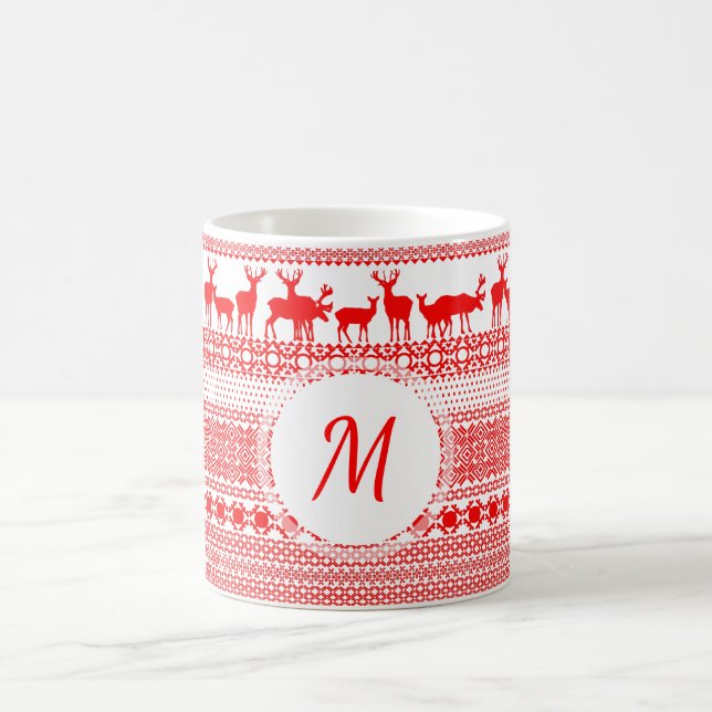 Noël Rein Deer Laponie Motif Monogramme Mug (Centre)