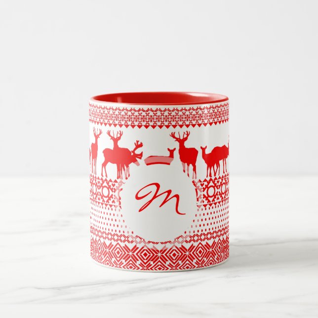 Noël Rein Deer Laponie Motif Monogramme Mug 2 (Centre)
