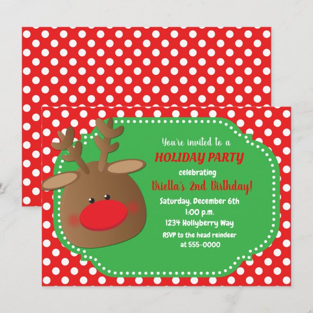 Noël Reindeer Polka Dot Invitations (Devant / Derrière)