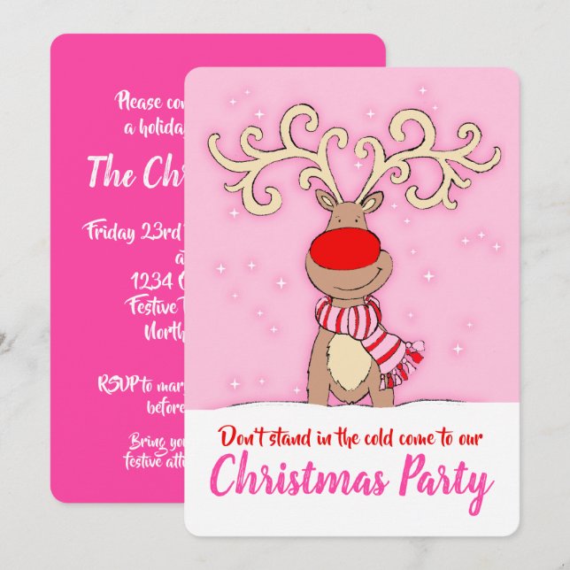 Noël renne rose viennent invitations (Devant / Derrière)