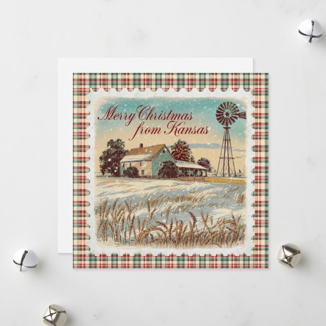 Noël Rétro Carte de vacances Kansas (Devant/Arrière en situation)