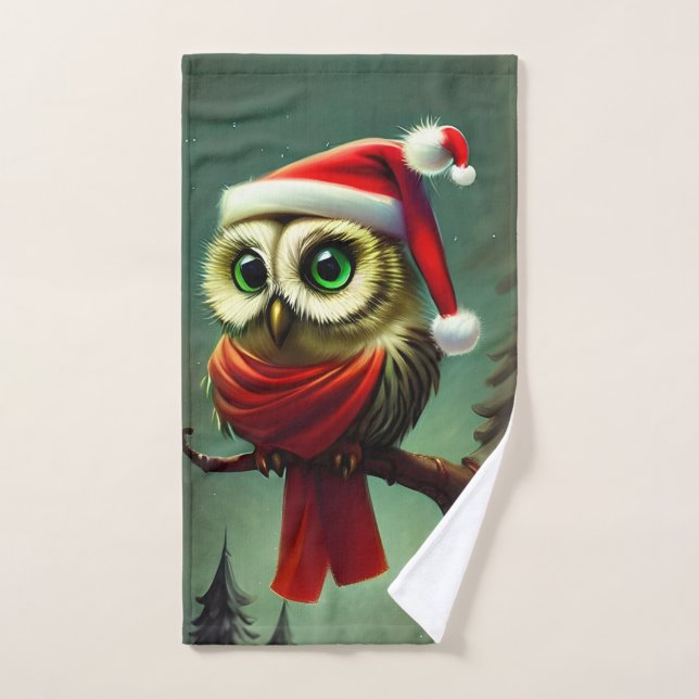 Noël Retro Cute Père Noël Owl (Serviette à main)