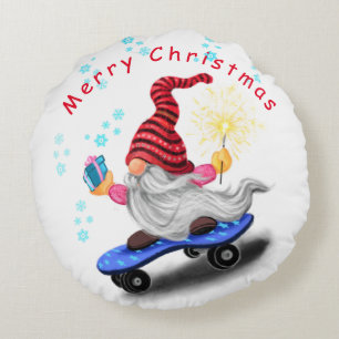 Noël ronde Coussin Gnome avec skateboard