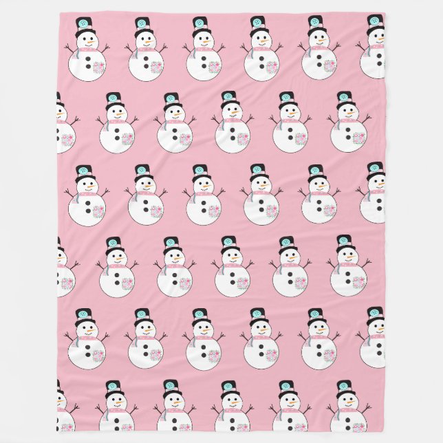 Noël rose Snowman Grosse couverture en polaire (Devant)