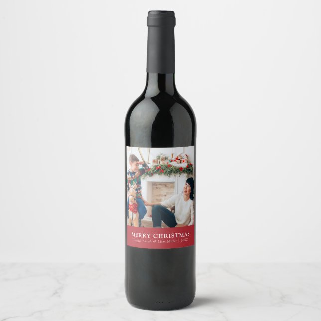 Noël Rouge Photo Vin Étiquette (Devant)