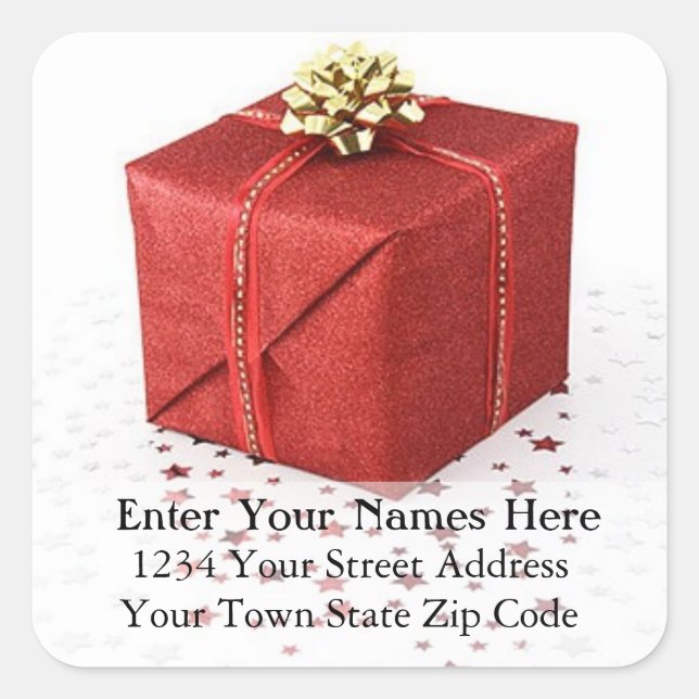Noël rouge présent avec Étiquette de adresse étoil (Devant)