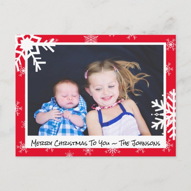 Noël rouge Snowflakes Carte photo de famille (Devant)