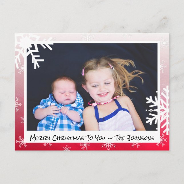 Noël rouge Snowflakes Carte photo de famille (Devant)