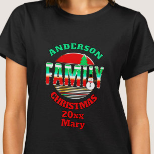 Noël rouge vert famille rétro éditable T-shirt
