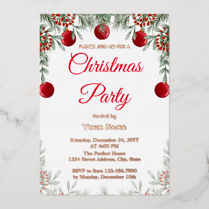 Noël Rouge Vert Fête Fête Foil Invitation