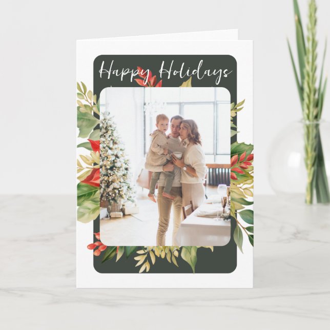 Noël Rouge Vert Modèle photo de feuillage d'hiver (Devant)